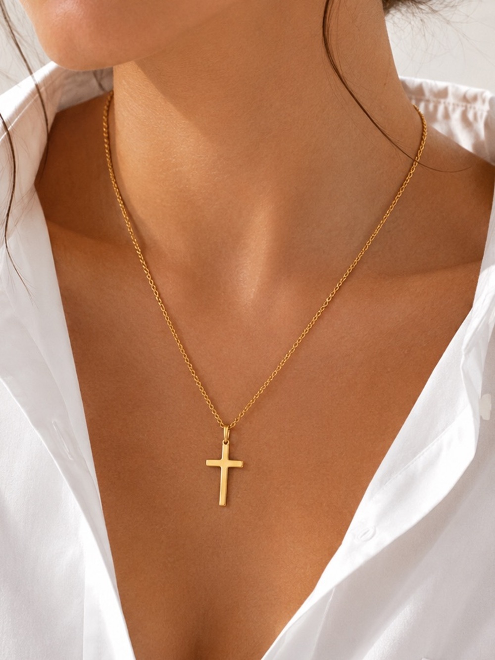 Gold Cross Pendant Necklace for Women, Christian Necklace